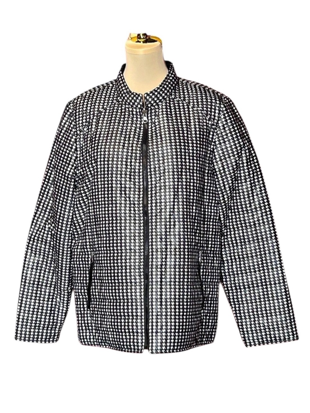 chico's Houndstooth Jacket in Black & White Size 2 Like New